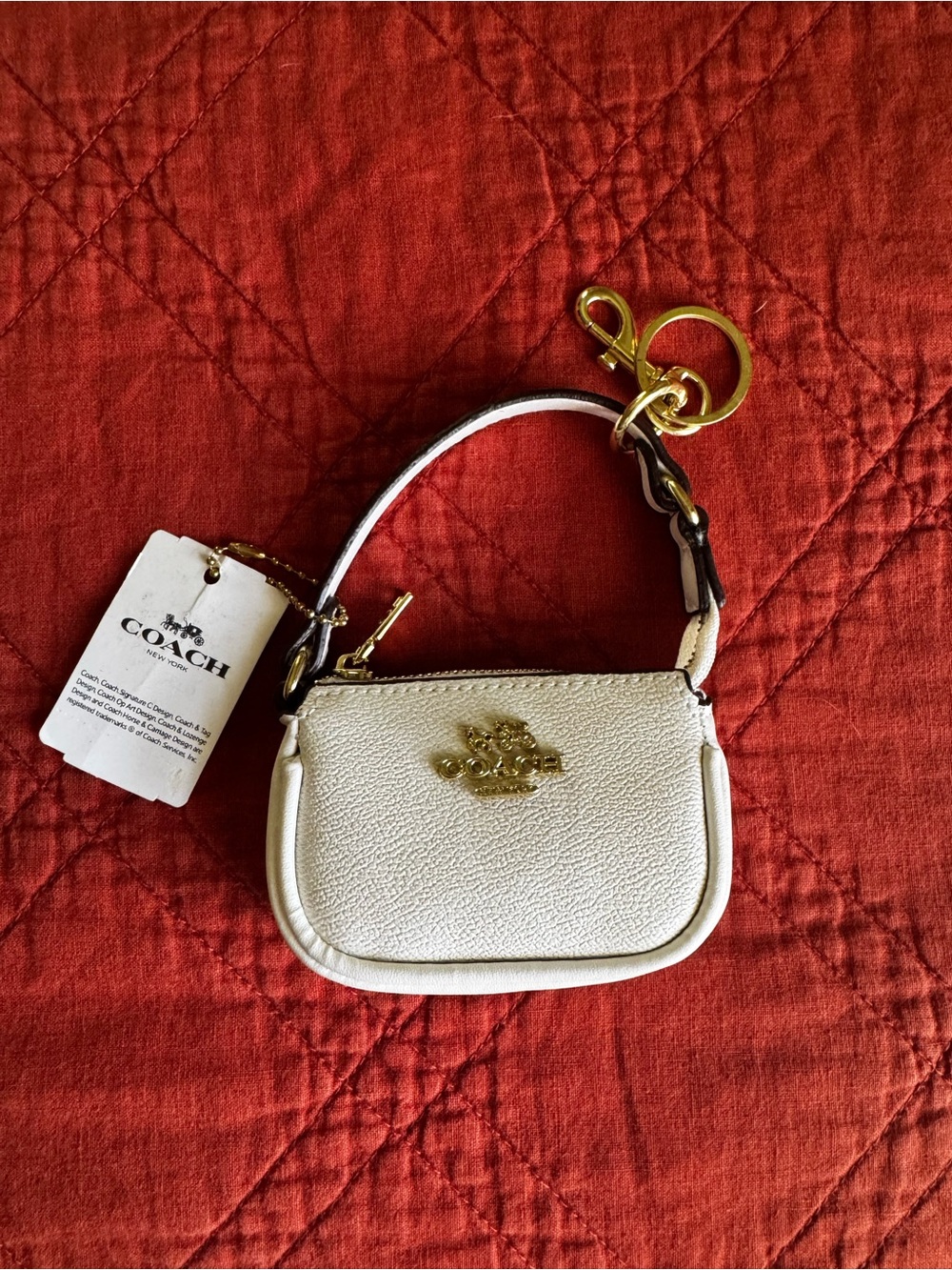 Coach Cream Mini Leather Keychain Pouch with Gold Hardware